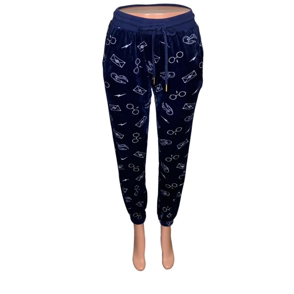Harry Potter Fleece Pajama Pants Front Pockets Size XS Blue Graphics All Over